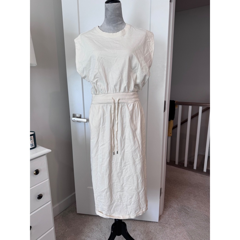 Calia Cream Cotton Muscle Tee Midi Dress Drawstring Waist Large beach cover